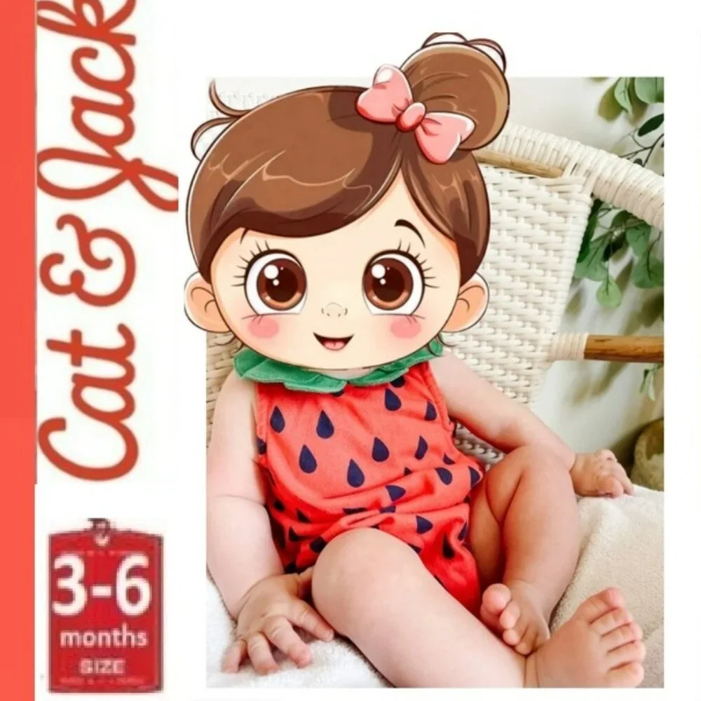 🎁 = 10/$25 Strawberry romper, 3-6 months, Cat & Jack